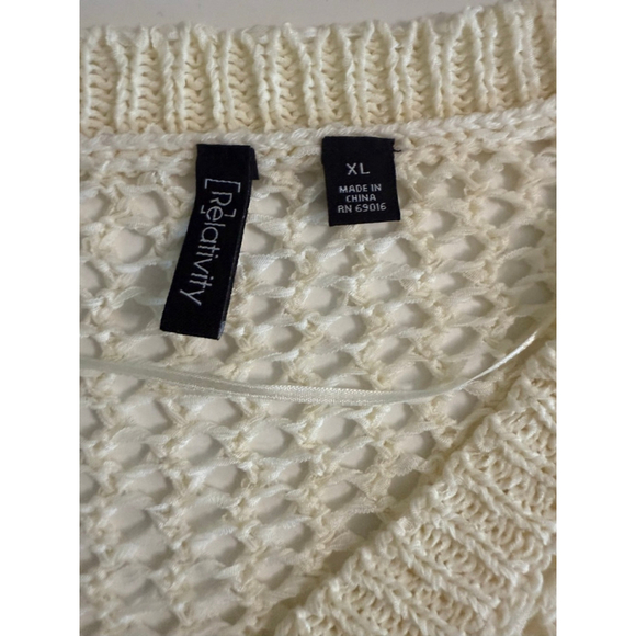 Relativity Open Knit Sweater XL Cream Pearl White Crochet Pullover Tunic Top - Picture 4 of 5